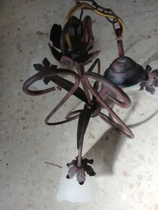 Lámpara de techo forja y cristal vintage