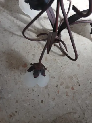 Lámpara de techo forja y cristal vintage