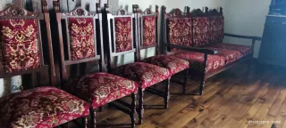 Conjunto 6 Sillas y Sofá Terciopelo Rojo