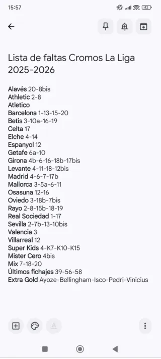 Intercambio-venta Cromos La Liga ESTE 25/26 Panini