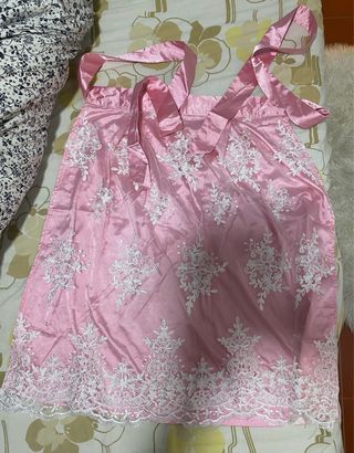 Vestido jovencita alemana vintage gris y rosa