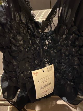 Top Zara Tul Negro Talla S