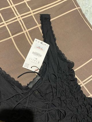 Top Zara Tul Negro Talla S