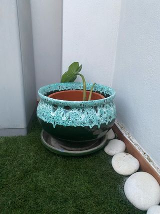 Maceta artesanal lava fresca verde/turquesa