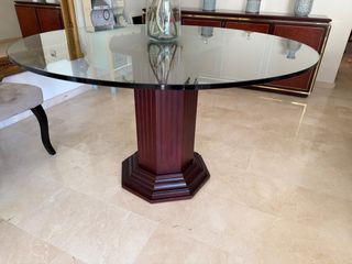 Mesa de comedor redonda cristal y madera