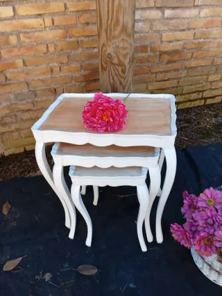 Set 3 tavolini bianchi e legno