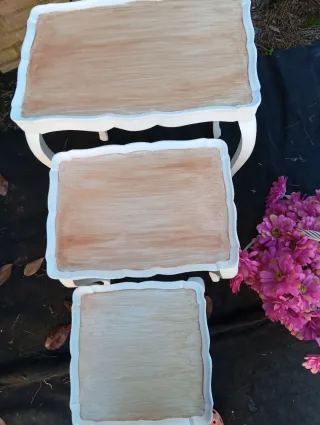 Set 3 tavolini bianchi e legno