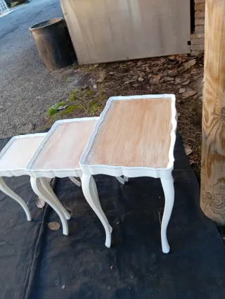 Set 3 tavolini bianchi e legno