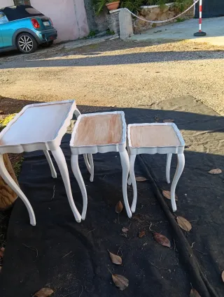 Set 3 tavolini bianchi e legno