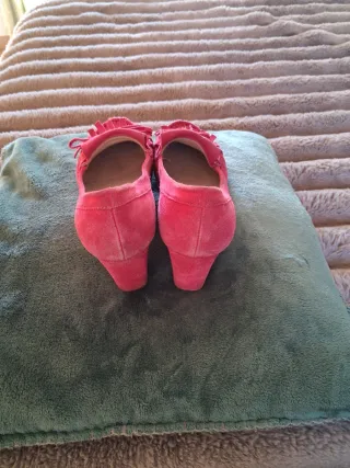 Zapatos Mocasines de tacón ante rosa fucsia