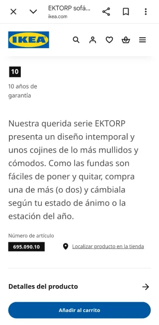 Sofá Ektorp 3 plazas beige Ikea