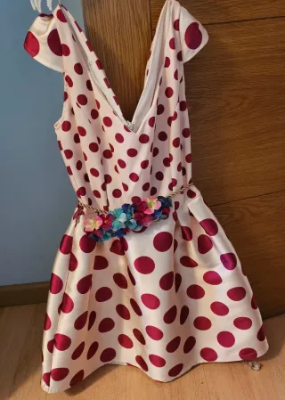 Vestido de fiesta lunares burdeos y dorado