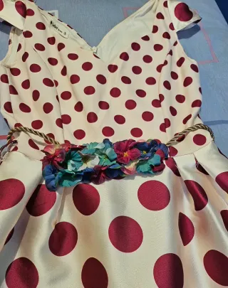 Vestido de fiesta lunares burdeos y dorado