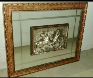 Cuadro relieve caballos baño plata