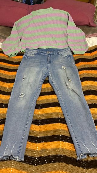 Conjunto mujer talla 44 verde y morado