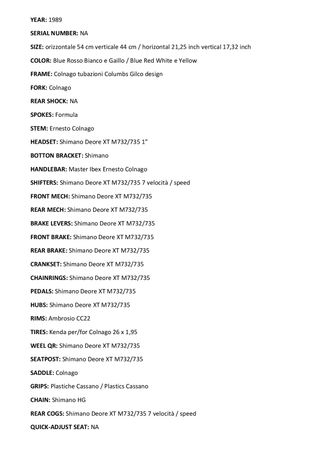 Colnago Master colori Rubino anno 1989