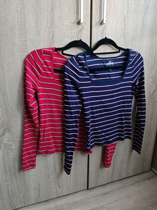 Camiseta crop Hollister rayas, L-M