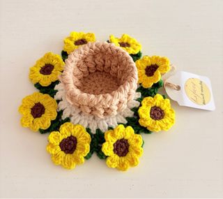 Posavasos maceta de girasoles de crochet