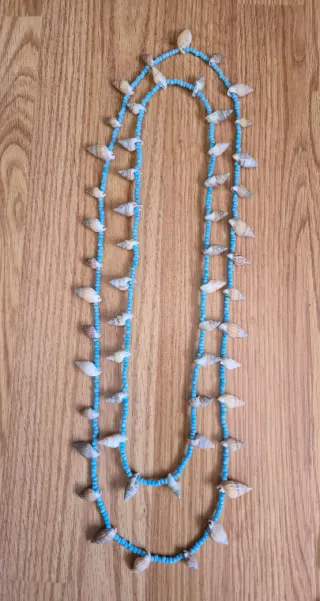 Colar de conchas e contas azuis