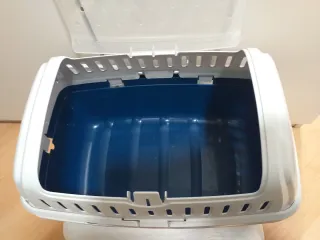 Transportín mascota pequeña azul y blanco