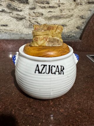 Tarro de cerámica Azucar con tapa de madera