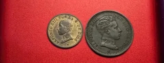 2 Monedas Alfonso XIII 1 y 2 céntimos cobre