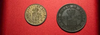 2 Monedas Alfonso XIII 1 y 2 céntimos cobre