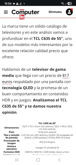 TCL 55 QLED 4K 55C635 120 Hz IMPECABLE GARANTIA