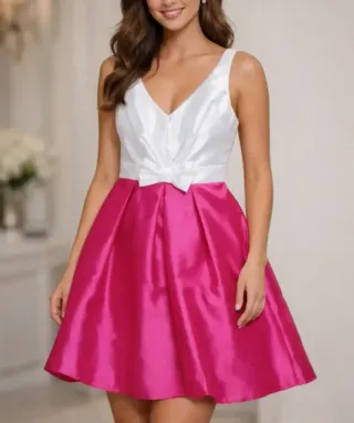 Vestido Fiesta Blanco y Rosa, Talla 40