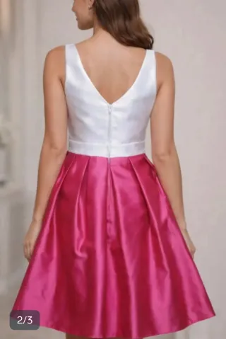Vestido Fiesta Blanco y Rosa, Talla 40