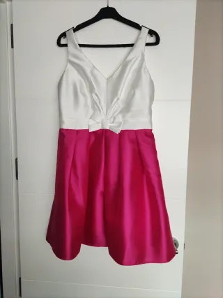Vestido Fiesta Blanco y Rosa, Talla 40