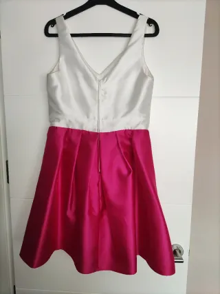 Vestido Fiesta Blanco y Rosa, Talla 40