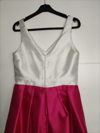 Vestido Fiesta Blanco y Rosa, Talla 40