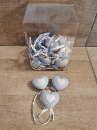 17 cuori ceramica e gesso azzurro/bianco