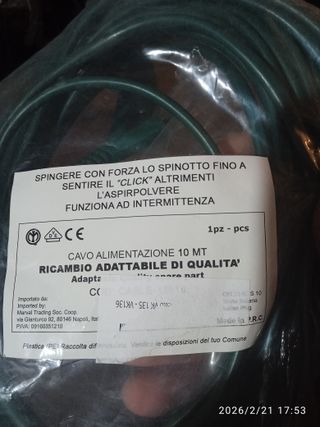 Cavo Alimentazione 10 MT per Folletto VK135/136