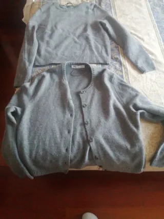 Conjunto Zara Jersey y Chaqueta Lana Gris XS