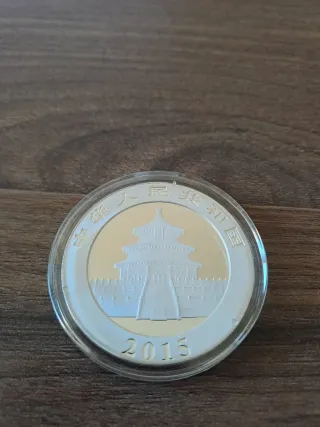 Moneda Plata Panda China 10 Yuan 2015