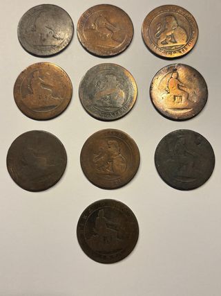 10 Monedas 1870 10 Céntimos Perra Gorda