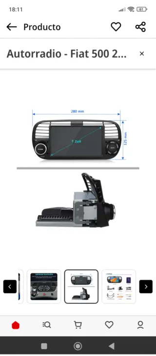 Radio Android GPS 7 pulgada Fiat 500.