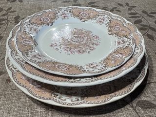 Vajilla de porcelana floral beige y rosa