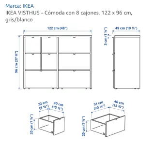 Cómoda 8 cajones IKEA Visthus gris/blanco