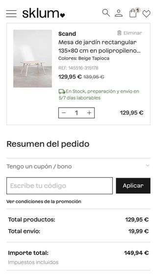 Mesa de jardín Sklum Beige NUEVA