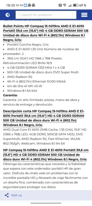 HP Compaq J8D81EA Portátil