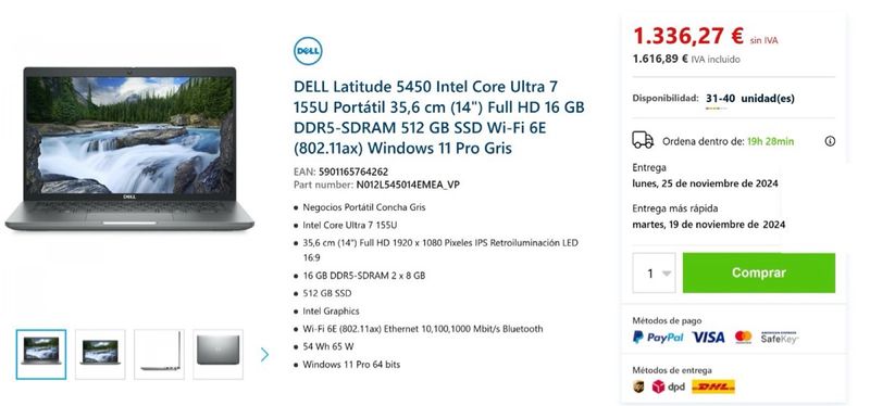 NUEVO SIN ESTRENAR Dell Latitude 5450 i7 16GB RAM afbeelding 4