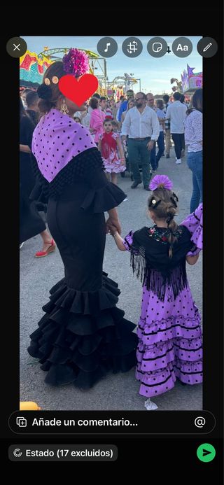 Vestido de flamenca morado con lunares negros t/4