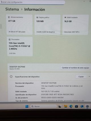 Dell Vostro 15” 3510 i5/16GB/500GB SSD- NUEVO