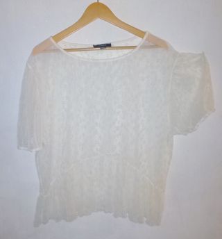 Blusa blanca transparente encaje talla XL