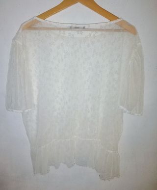 Blusa blanca transparente encaje talla XL