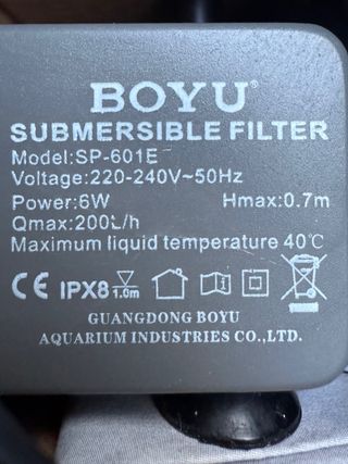 Filtro Acuario Sumergible BOYU SP-601E