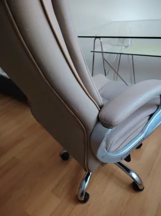 Silla de estudio ergonómica beige y plateada